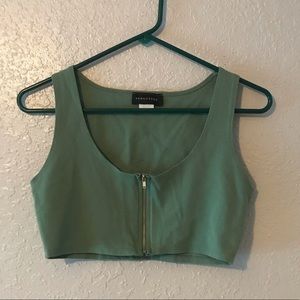 Green cropped tank top with zipper